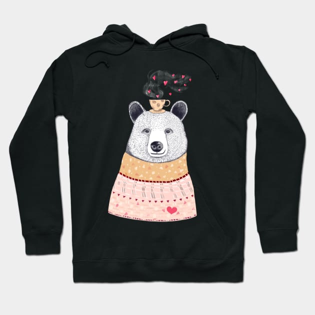 Bear with coffee on black Hoodie by kodamorkovkart